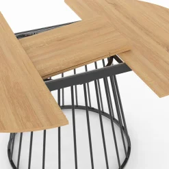 Table à manger extensible ronde 110-150 cm 4-8 personnes bois et pied filaire noir*IDMarket Best