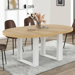 Table à manger extensible ronde bois et blanc 110-150 cm pour 4 à 6 personnes*IDMarket Online
