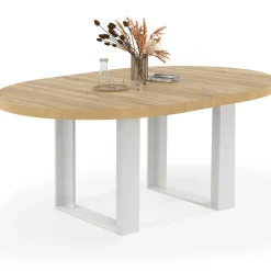 Table à manger extensible ronde bois et blanc 110-150 cm pour 4 à 6 personnes*IDMarket Online