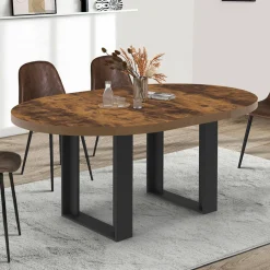Table à manger extensible ronde 4-6 personnes bois foncé effet vieilli et noir*IDMarket Best