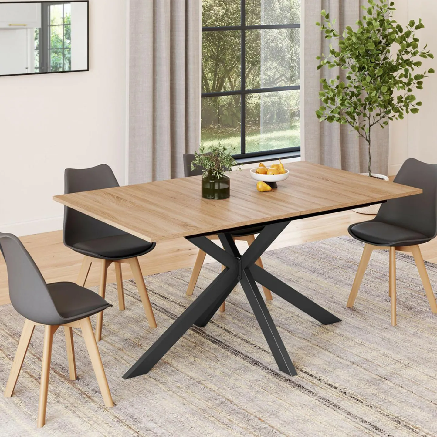 Table à manger extensible 6-10 personnes bois et noir 160-200 cm*IDMarket Best