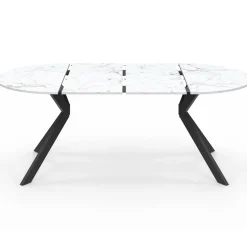 Table à manger extensible ronde 4-10 personnes pied araignée noir plateau effet marbre blanc 110-200 cm*IDMarket
