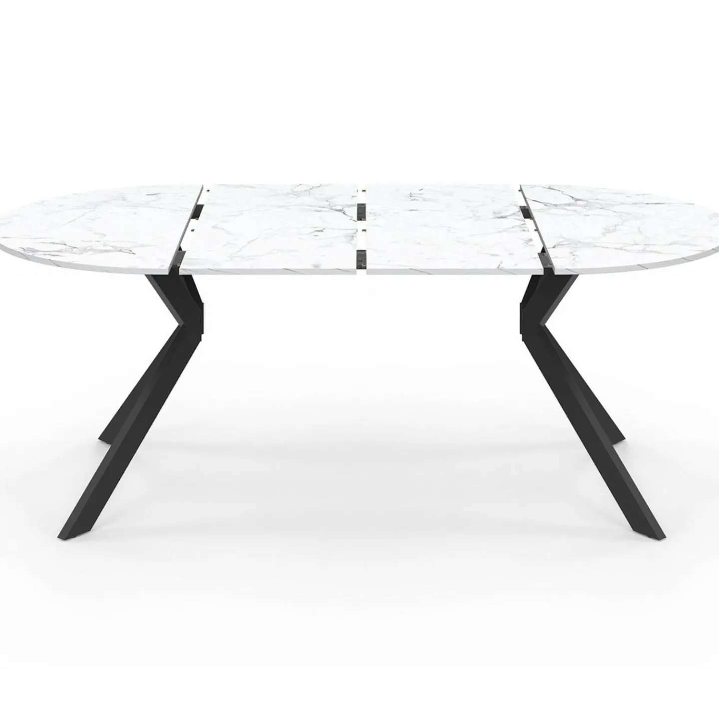 Table à manger extensible ronde 4-10 personnes pied araignée noir plateau effet marbre blanc 110-200 cm*IDMarket