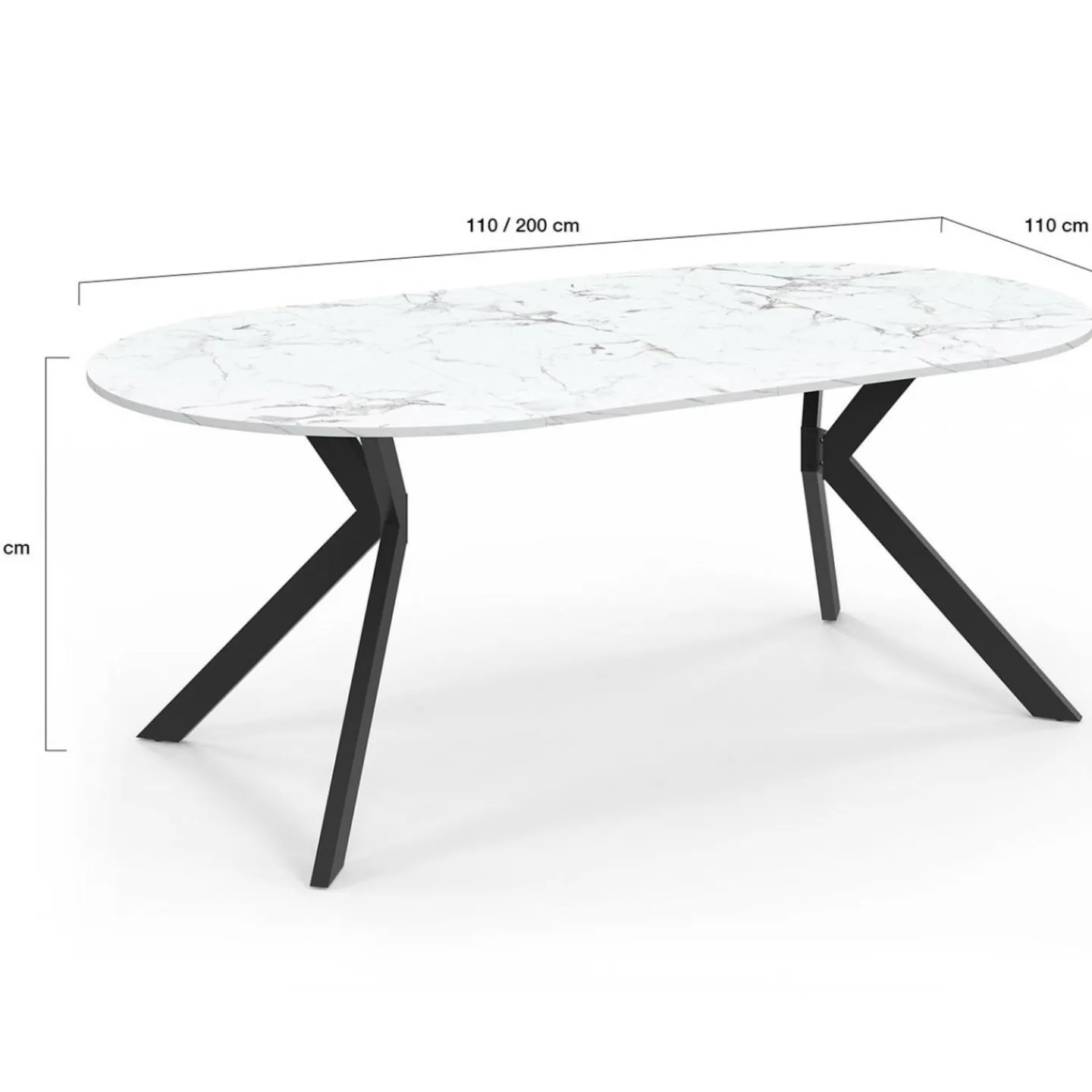 Table à manger extensible ronde 4-10 personnes pied araignée noir plateau effet marbre blanc 110-200 cm*IDMarket