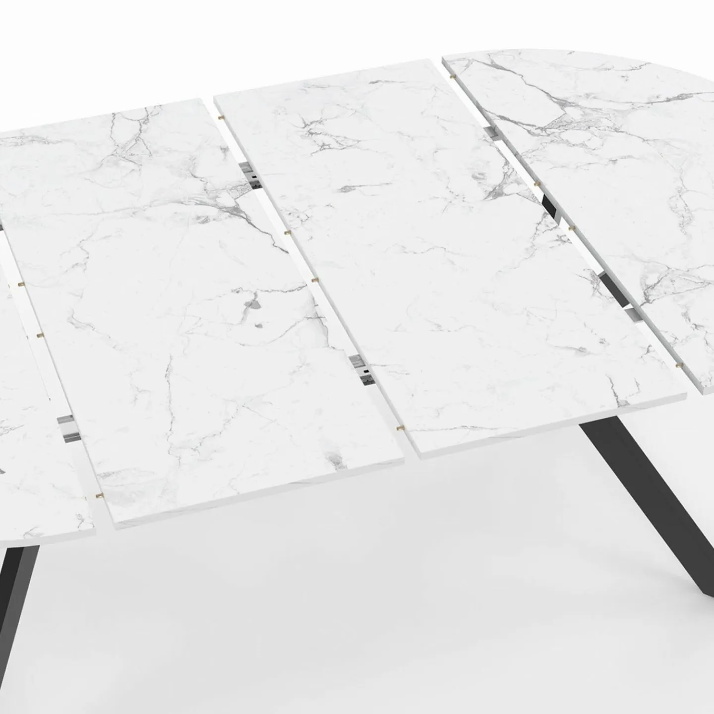 Table à manger extensible ronde 4-10 personnes pied araignée noir plateau effet marbre blanc 110-200 cm*IDMarket