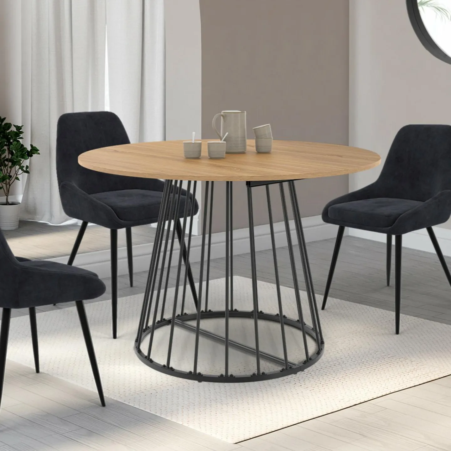 Table à manger extensible ronde 4-10 personnes bois et noir 110 - 200 cm*IDMarket Discount