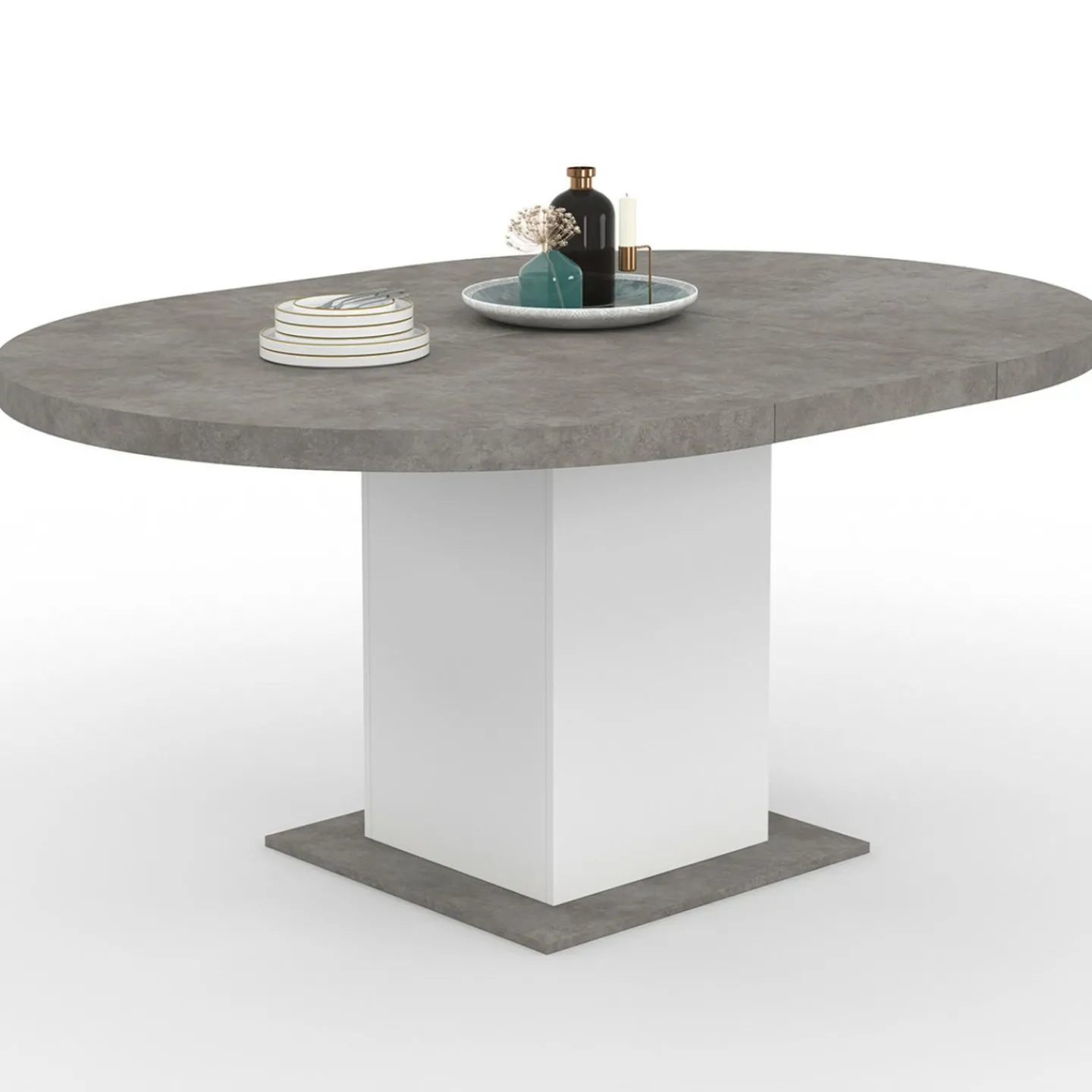 Table à manger extensible ronde 4-8 personnes béton et blanc 120-160 cm*IDMarket