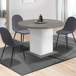 Table à manger extensible ronde 4-8 personnes béton et blanc 120-160 cm*IDMarket