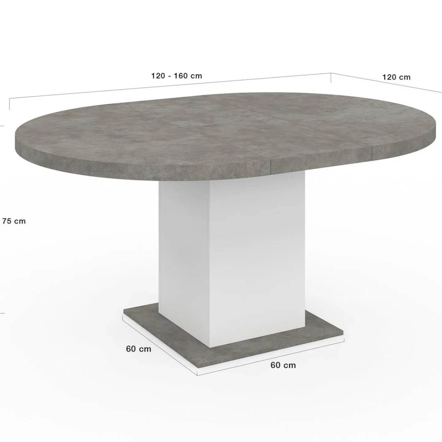 Table à manger extensible ronde 4-8 personnes béton et blanc 120-160 cm*IDMarket