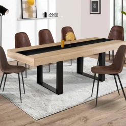 Table à manger extensible 6-10 personnes bois et bande centrale noire*IDMarket
