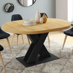 Table à manger extensible ronde 4-8 personnes bois et noir 110 - 150cm*IDMarket Online