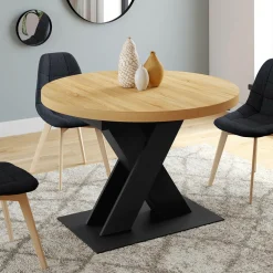 Table à manger extensible ronde 4-8 personnes bois et noir 110 - 150cm*IDMarket Online