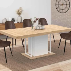 Table à manger extensible rectangulaire bois façon hêtre et blanc*IDMarket Clearance