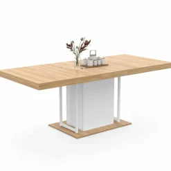 Table à manger extensible rectangulaire bois façon hêtre et blanc*IDMarket Clearance