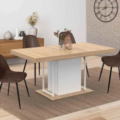 Table à manger extensible rectangulaire bois façon hêtre et blanc*IDMarket Clearance