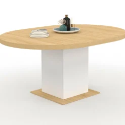 Table à manger extensible ronde 4-8 personnes bois et blanc 120-160 cm*IDMarket