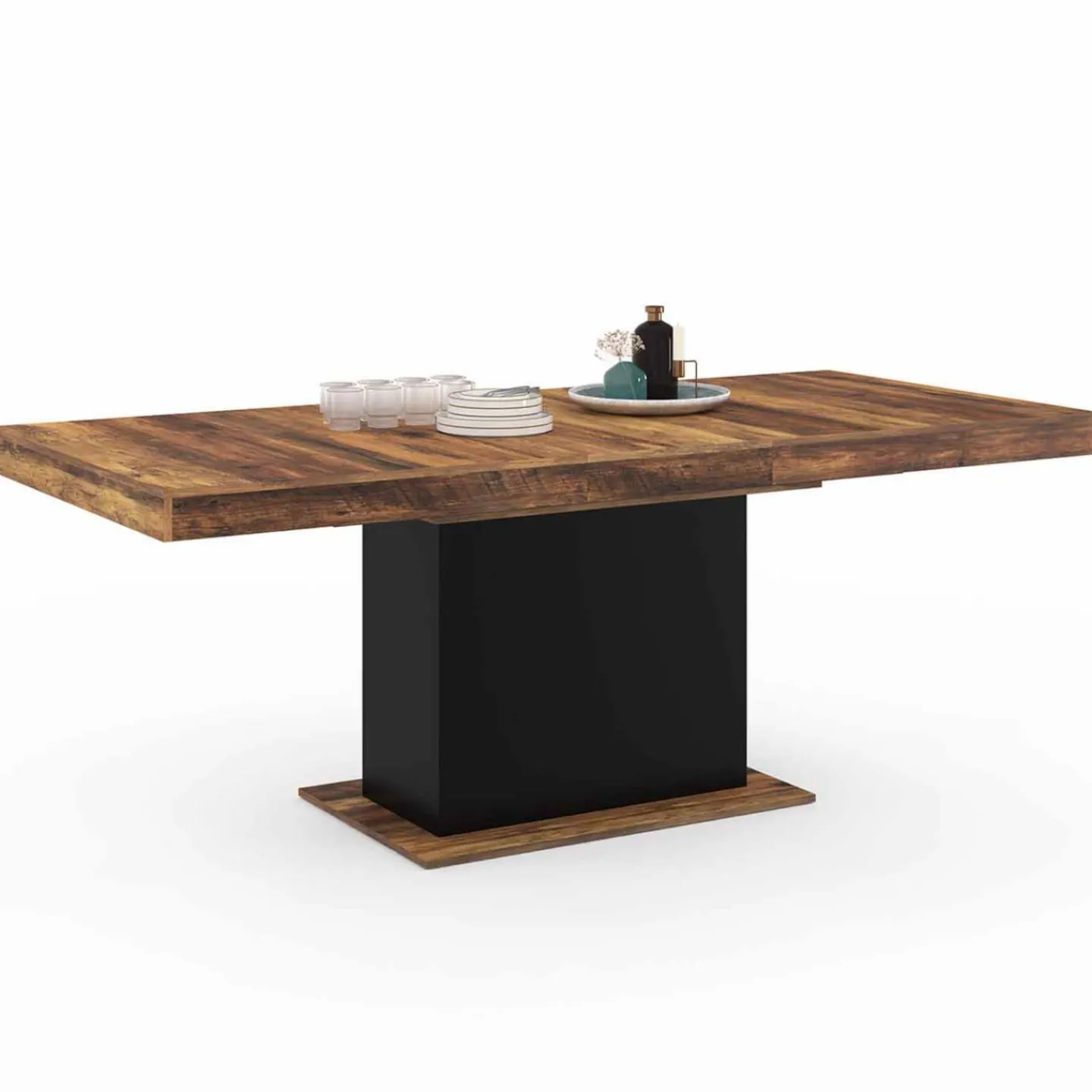 Table à manger extensible rectangle bois foncé et noir*IDMarket Sale