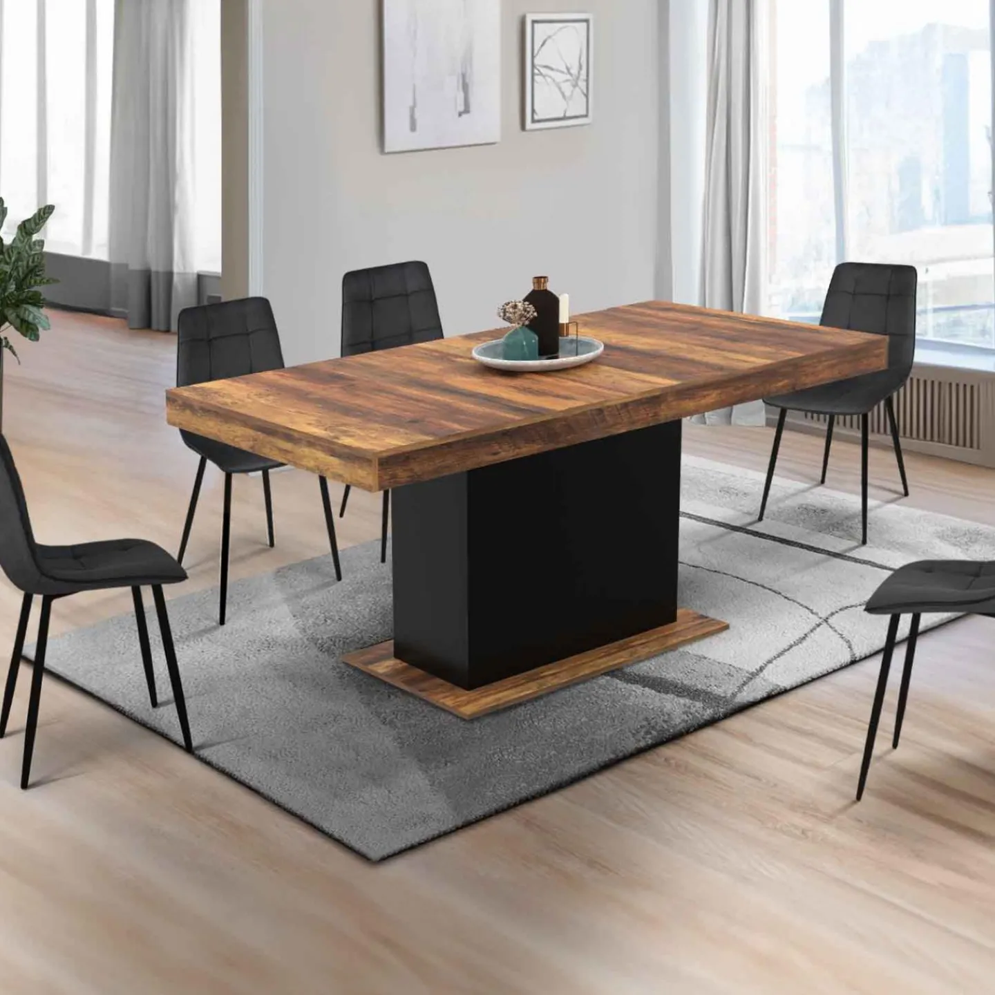 Table à manger extensible rectangle bois foncé et noir*IDMarket Sale