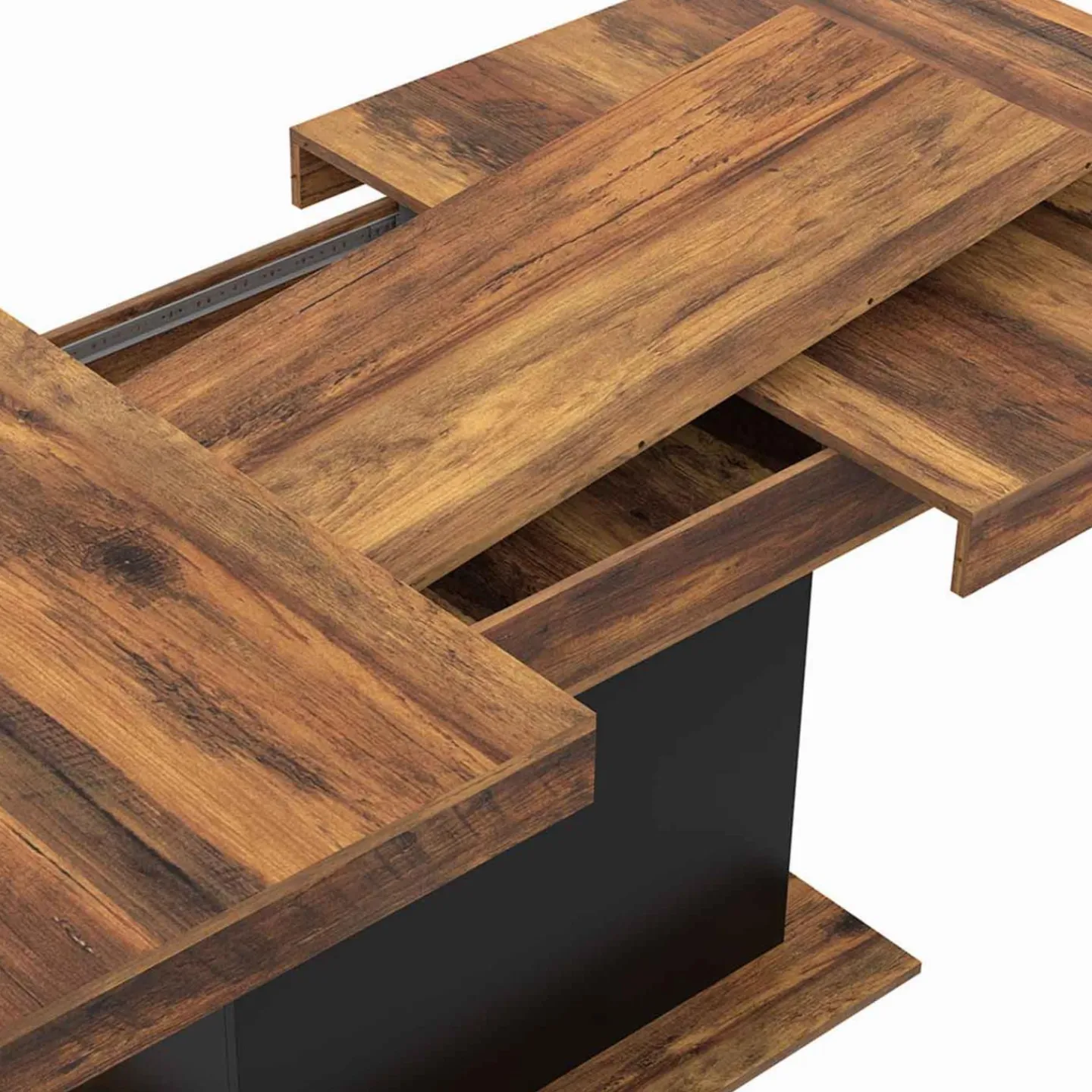 Table à manger extensible rectangle bois foncé et noir*IDMarket Sale