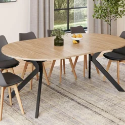 Table à manger extensible ronde 110-200 cm 4-10 personnes bois et pied araignée noir*IDMarket Clearance
