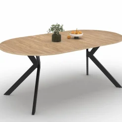 Table à manger extensible ronde 110-200 cm 4-10 personnes bois et pied araignée noir*IDMarket Clearance