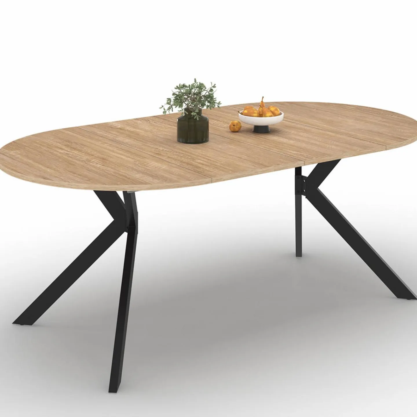 Table à manger extensible ronde 110-200 cm 4-10 personnes bois et pied araignée noir*IDMarket Clearance