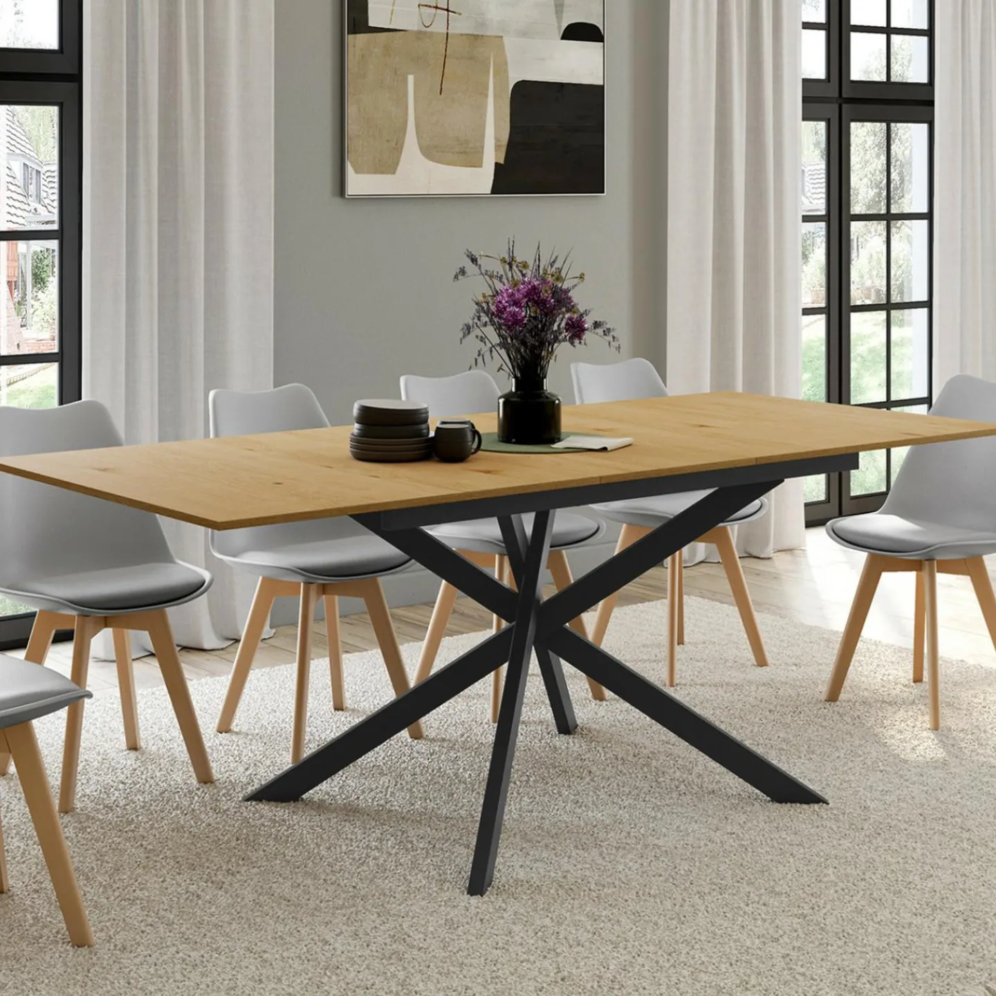 Table à manger extensible bois et noir 6-10 personnes 160-200 cm*IDMarket Best