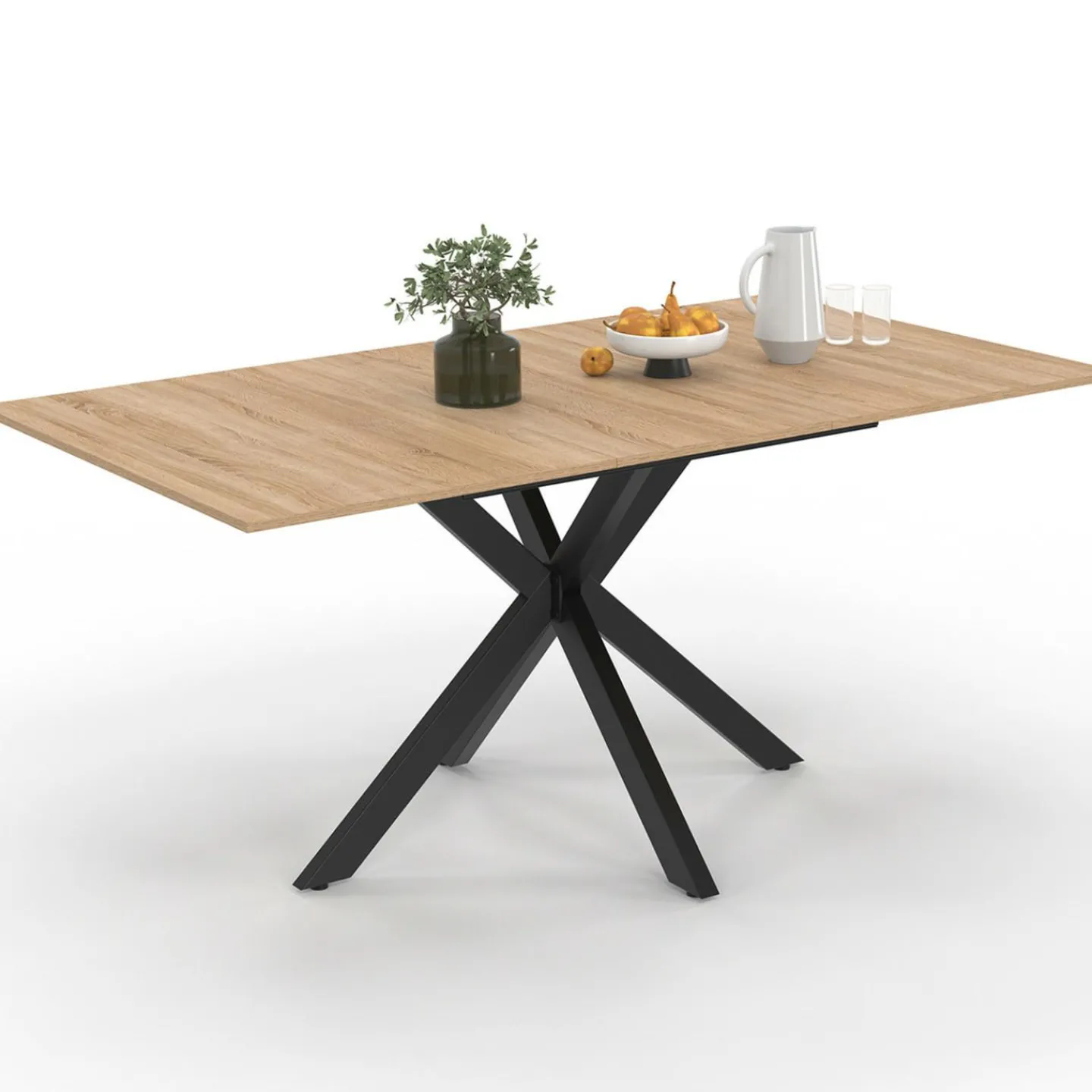 Table à manger extensible rectangle 120-160 cm 4-8 personnes pied araignée bois et noir*IDMarket Clearance