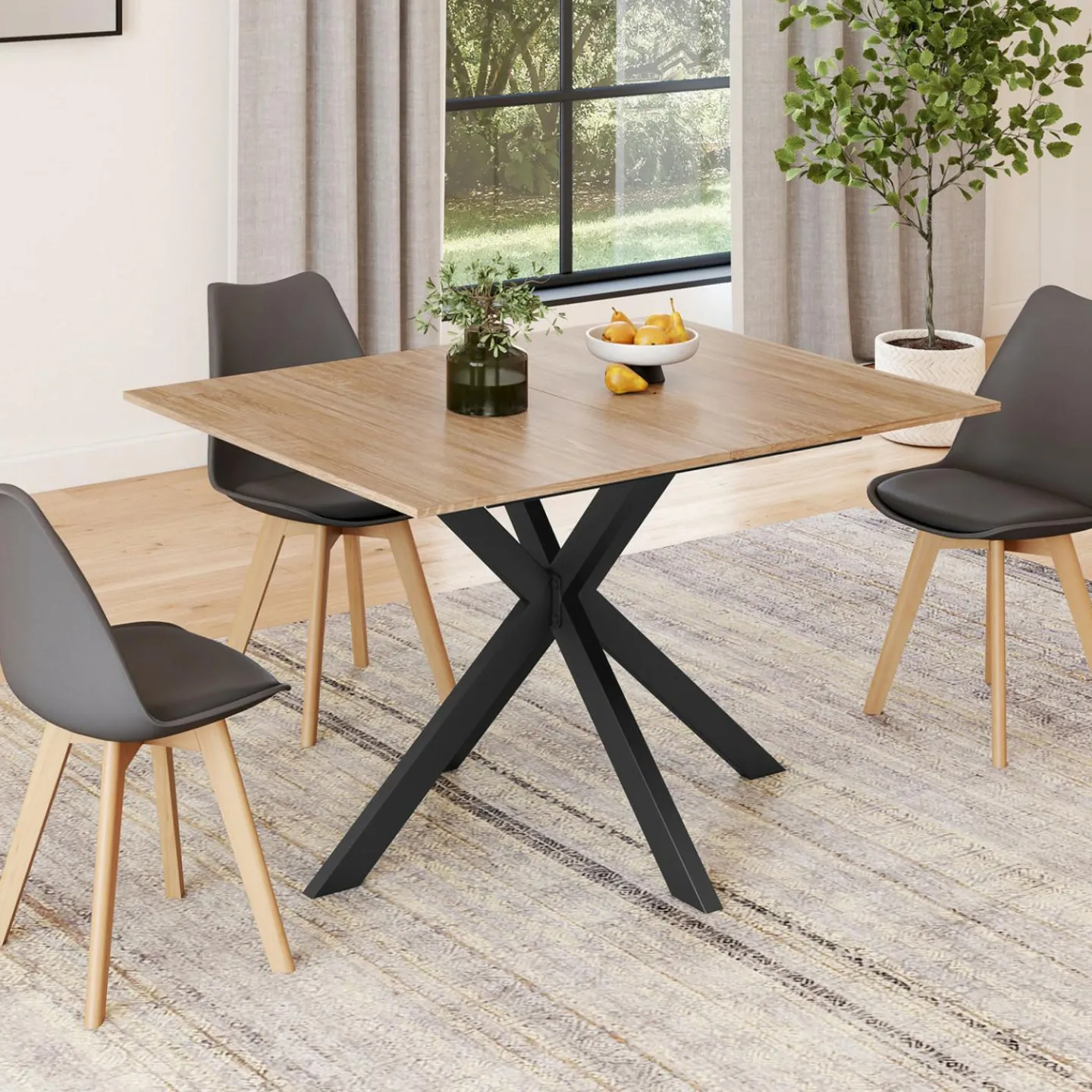 Table à manger extensible rectangle 120-160 cm 4-8 personnes pied araignée bois et noir*IDMarket Clearance