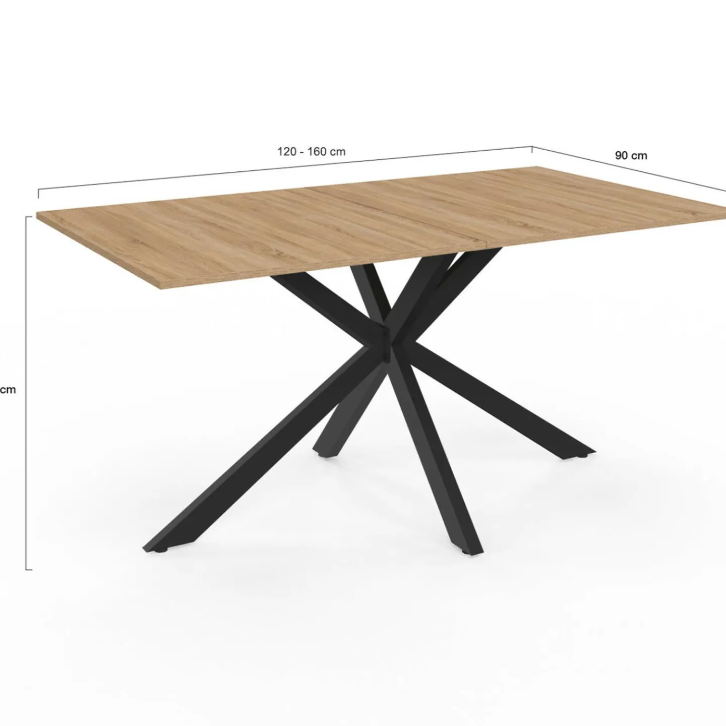 Table à manger extensible rectangle 120-160 cm 4-8 personnes pied araignée bois et noir*IDMarket Clearance