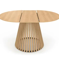 Table à manger extensible ronde 4-8 personnes pied bois en lattes et plateau bois 110 - 150cm*IDMarket New