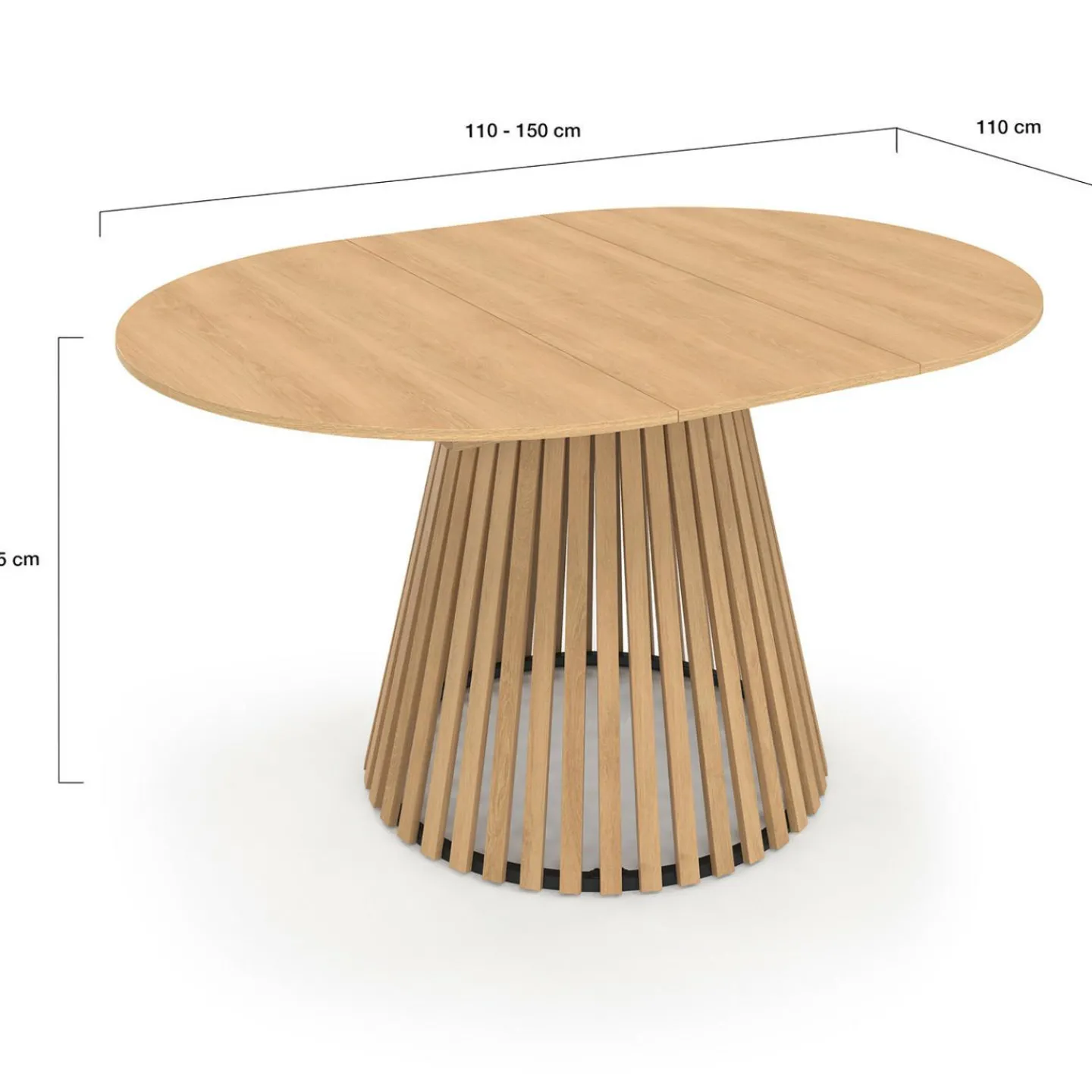 Table à manger extensible ronde 4-8 personnes pied bois en lattes et plateau bois 110 - 150cm*IDMarket New