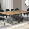 Table à manger extensible rectangle 160-200 cm 6-10 personnes plateau bois et pied filaire en métal noir*IDMarket Hot