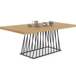 Table à manger extensible rectangle 160-200 cm 6-10 personnes plateau bois et pied filaire en métal noir*IDMarket Hot