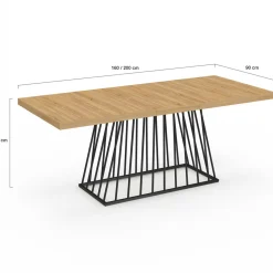 Table à manger extensible rectangle 160-200 cm 6-10 personnes plateau bois et pied filaire en métal noir*IDMarket Hot