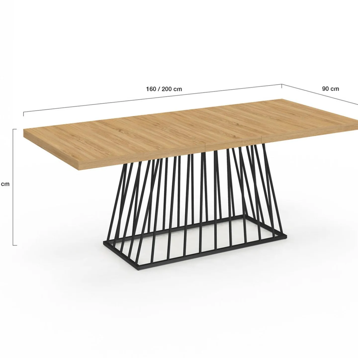 Table à manger extensible rectangle 160-200 cm 6-10 personnes plateau bois et pied filaire en métal noir*IDMarket Hot