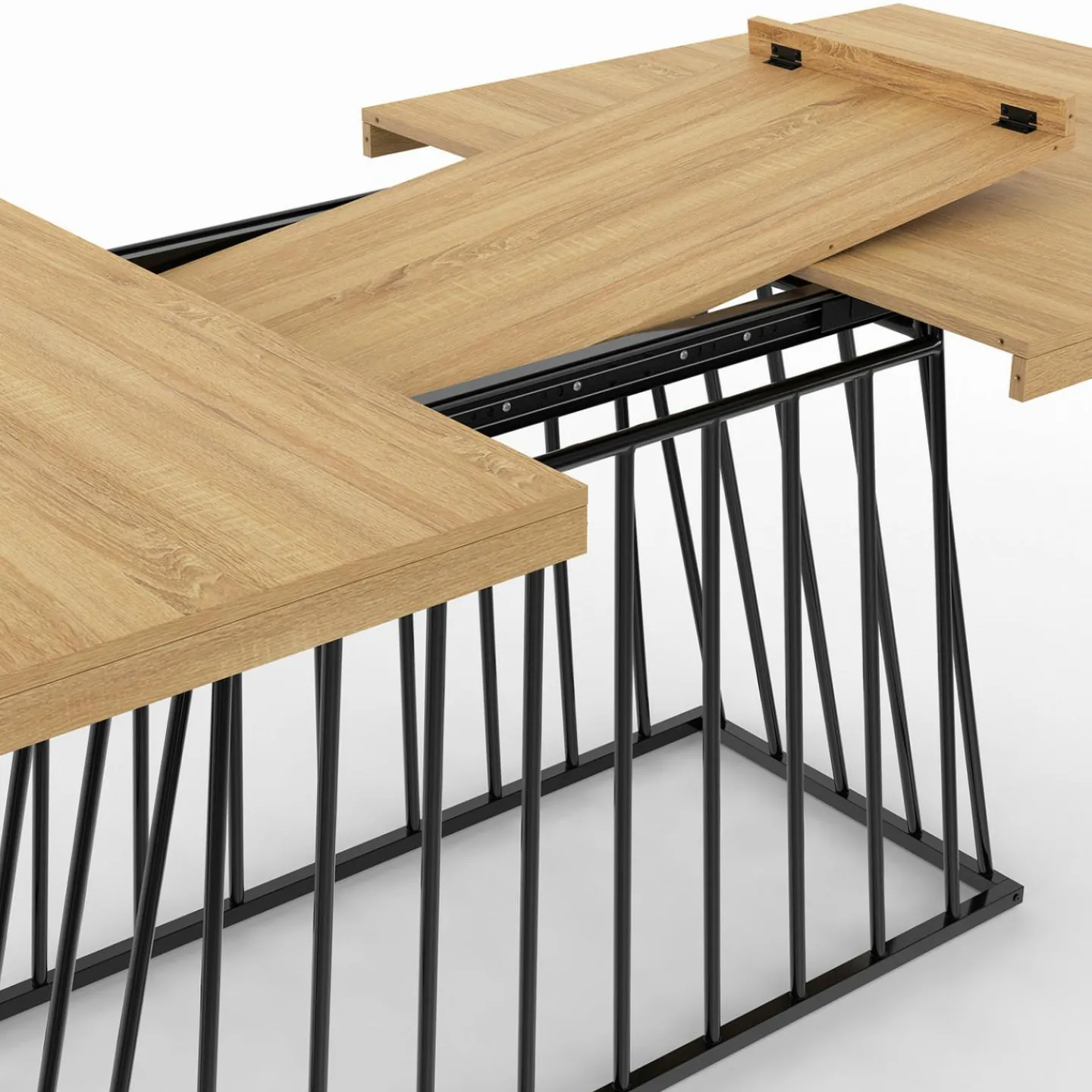 Table à manger extensible rectangle 160-200 cm 6-10 personnes plateau bois et pied filaire en métal noir*IDMarket Hot