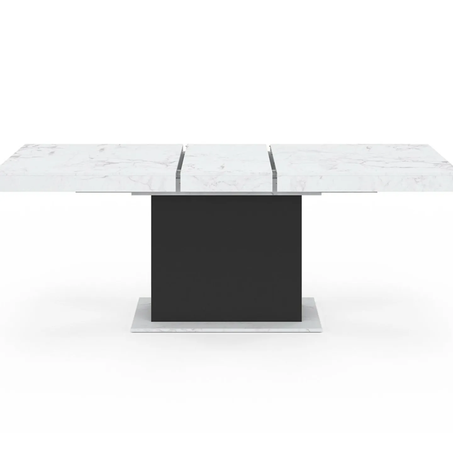 Table à manger extensible 160-200 cm 6-10 personnes plateau effet marbre blanc pied noir*IDMarket Discount