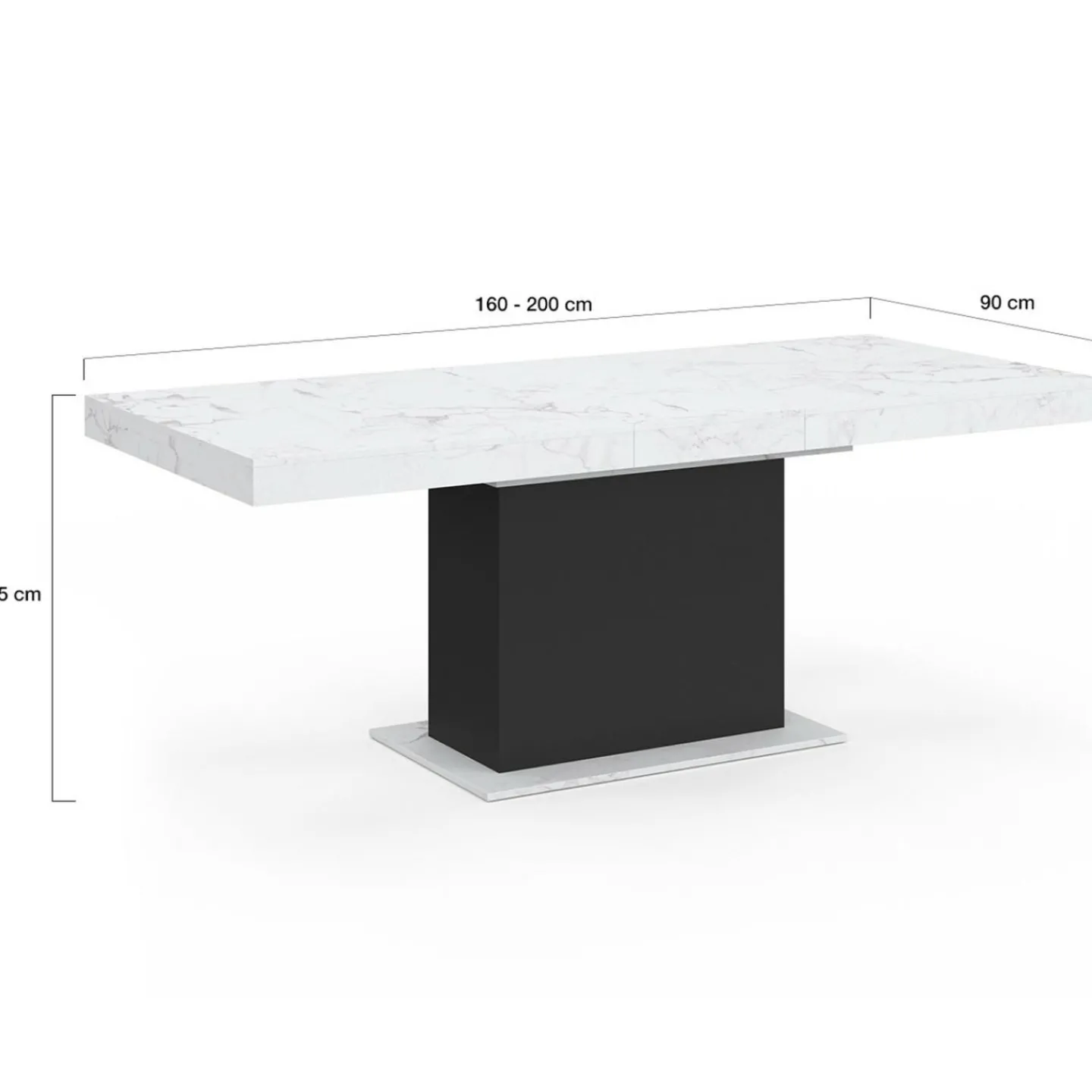 Table à manger extensible 160-200 cm 6-10 personnes plateau effet marbre blanc pied noir*IDMarket Discount