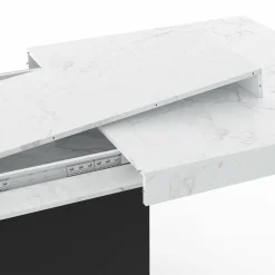 Table à manger extensible 160-200 cm 6-10 personnes plateau effet marbre blanc pied noir*IDMarket Discount