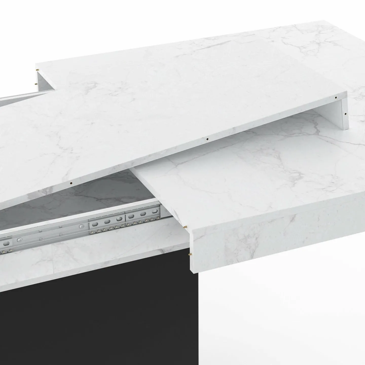 Table à manger extensible 160-200 cm 6-10 personnes plateau effet marbre blanc pied noir*IDMarket Discount