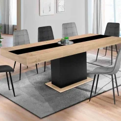 Table à manger extensible bois et bande centrale noire 6-10 personnes*IDMarket Online