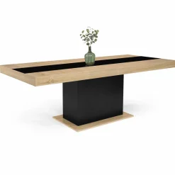 Table à manger extensible bois et bande centrale noire 6-10 personnes*IDMarket Online