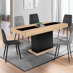 Table à manger extensible bois et bande centrale noire 6-10 personnes*IDMarket Online