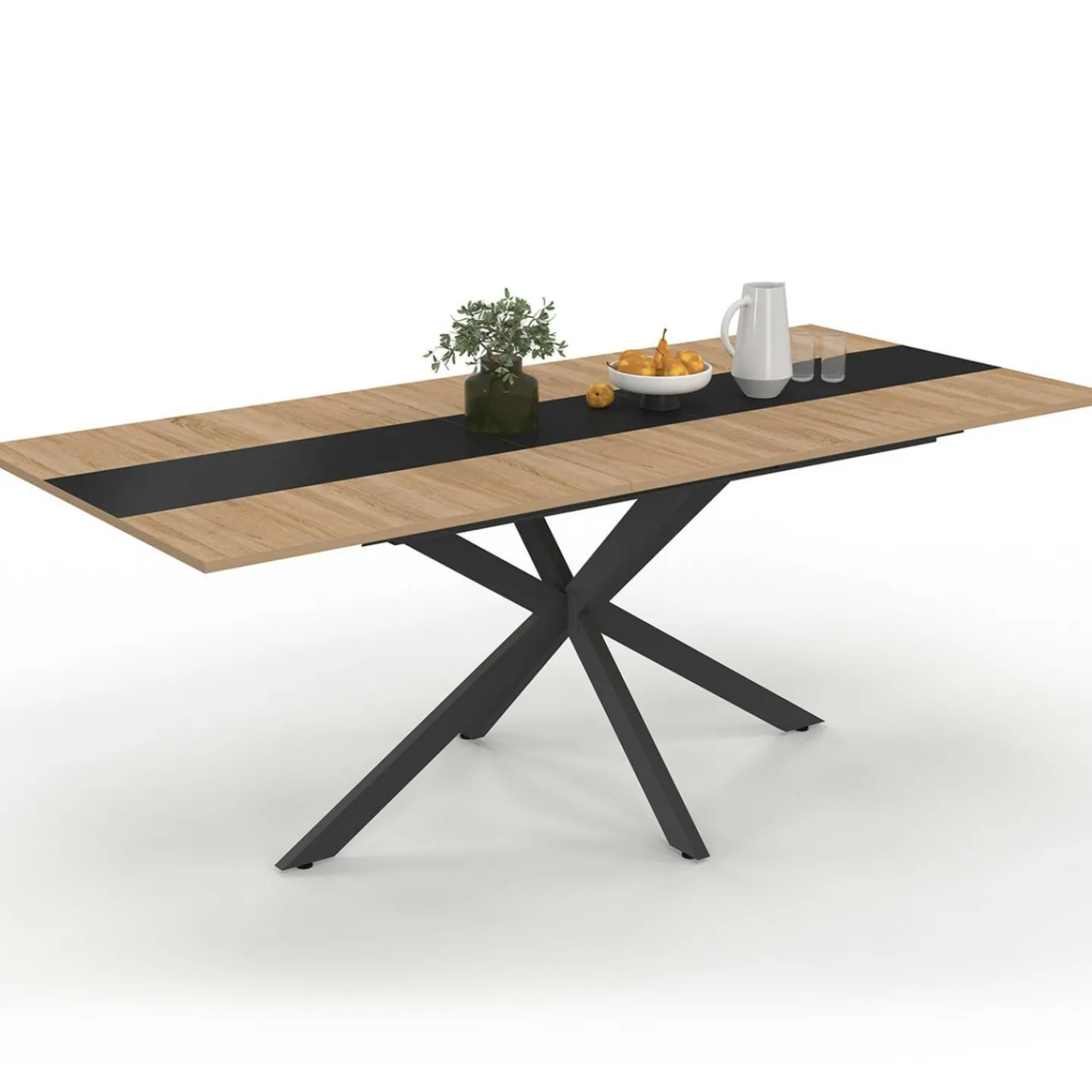 Table à manger extensible rectangle bois et bande centrale noir 160 - 200 cm*IDMarket