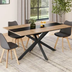 Table à manger extensible rectangle bois et bande centrale noir 160 - 200 cm*IDMarket