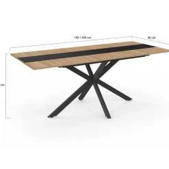 Table à manger extensible rectangle bois et bande centrale noir 160 - 200 cm*IDMarket
