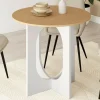 Table à manger fixe ronde 4 personnes pied arc blanc et bois 80 cm*IDMarket Outlet