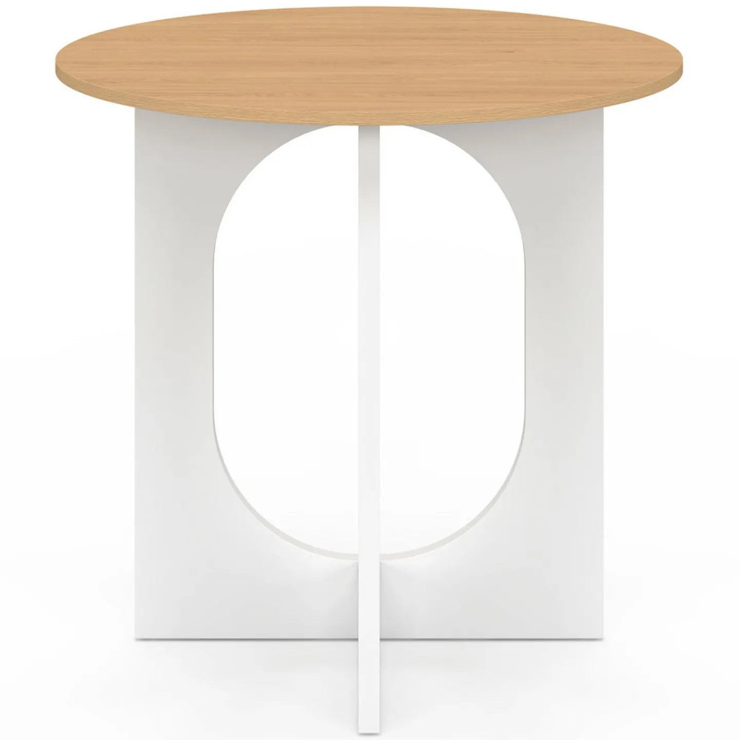 Table à manger fixe ronde 4 personnes pied arc blanc et bois 80 cm*IDMarket Outlet