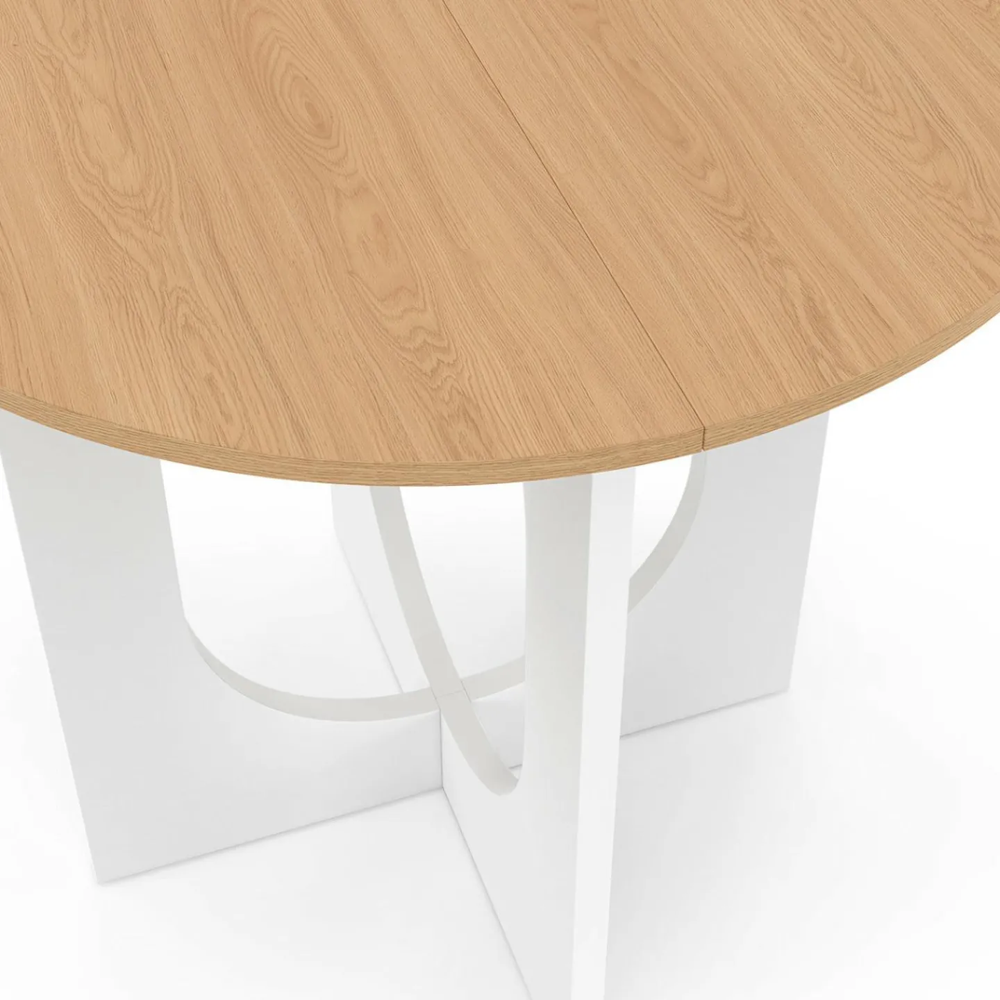 Table à manger fixe ronde 4 personnes pied arc blanc et bois 80 cm*IDMarket Outlet